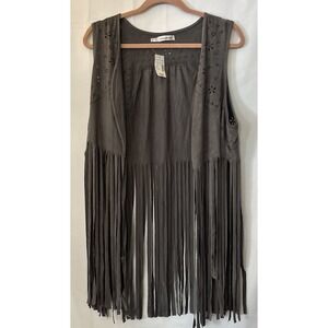 Women's Gray Fringe Vest